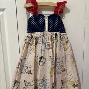 Polka Dot and Princess Print Dress with Red Straps
